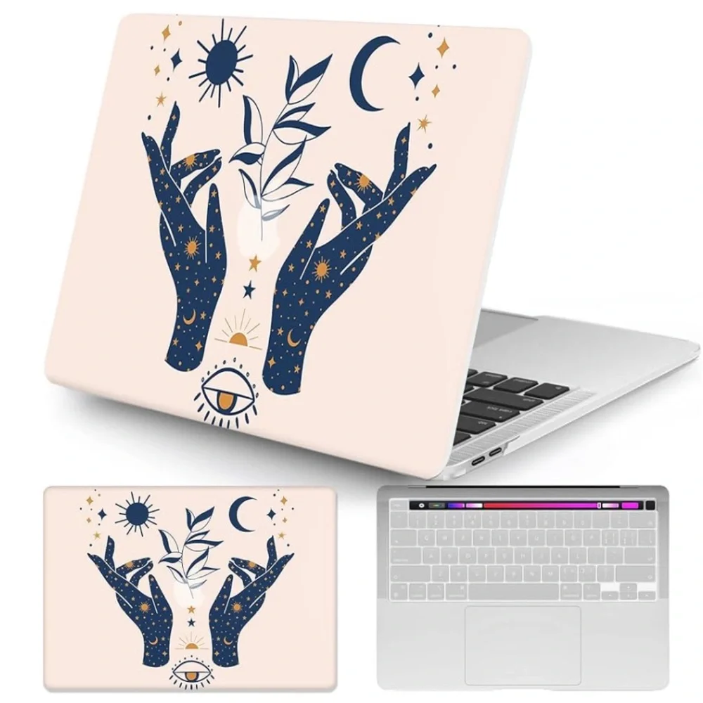 MacBook Pro 13 inch Case Mysterious Hands Stars Moons Sun Mystical